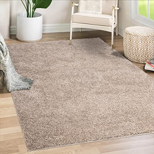 payé Teppich Wohnzimmer Hochflor Shaggy - 150x150cm - Beige Einfarbig Uni Flauschig Modern Boho Deko Teppiche Weich Schlafzimmer