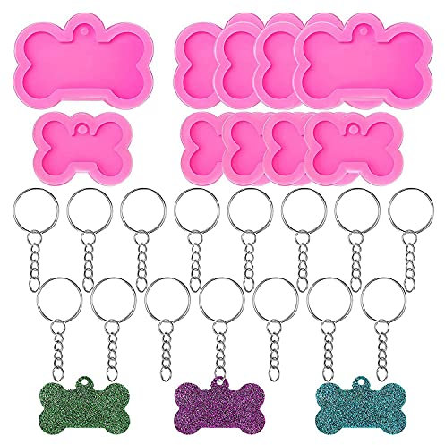 Dellx Hund Knochen Harz Silikonformen, 10 stücke DIY Nette Hundemarke Epoxidharz Form 20 PCS Schlüsselanhänger für DIY Handwerk Machen