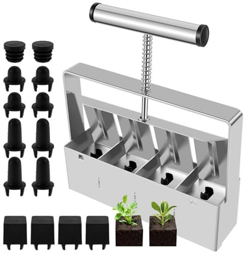 MKNZOME Bloqueur de Sol Manuel, 4 x 5cm Presse Motte pour Semis Outil de Blocage de Terre Manuel Avec 3 Trous de Semence de Production, Poignée de Confort Antidérapante pour Planter, Serre