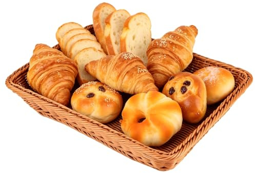 Tissting Rechteckige Rattan Gewebter Brotkorb Lebensmittel Brot Obst Aufbewahrungskorb Tischplatte Essen Servieren Körbe Tabletts für Familienwohnzimmer, Küche, Esszimmer, Obstladen(L)