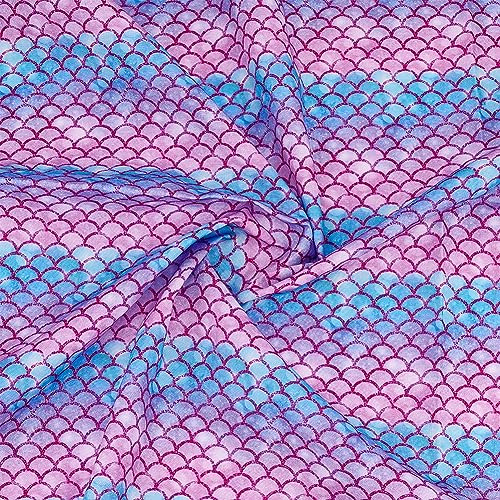 FINGERINSPIRE Stoff Mit Meerjungfrauenschuppen 1x1.45 m Fischschuppenmuster Polyester Baumwollstoff Blau Lila Meerjungfrau Bedruckter Stoff Für Basteln Heimdekoration Stoffnähen (Nicht Elastisch)