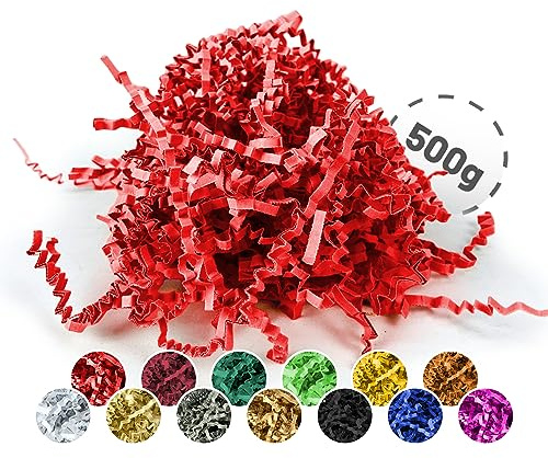 Verpackungswelt Füllmaterial 500 g | Geschreddertes Papier für Geschenkboxen & Pakete | Made in Germany | Dekoration & Schutz | Verpackungsmaterial & Zubehör zum Geschenke einpacken | Rot