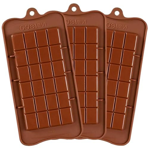 VIKKI Silicone Chocolate Moulds, 3 PCS Non-Stick Reusable DIY Baking Molds for Candy, Protein & Energy Bars