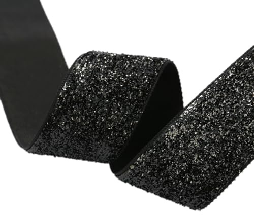 Wambere 1 Roll 22 Meter Satinband,10mm Glitzer Dekoration Geschenkband Hochzeit Stoffband Schleifenband Breit Taufe und Geburtstag für Hochzeit DIY Dekoration Geschenke Hochzeitsdekoration,Schwarz