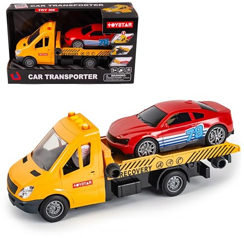CELMAN Carro rimorchio giocattolo con auto da corsa suono e luce, multifunzione furgone camion push and go giocattolo regalo per bambini 3 4 5 6 7 8 anni