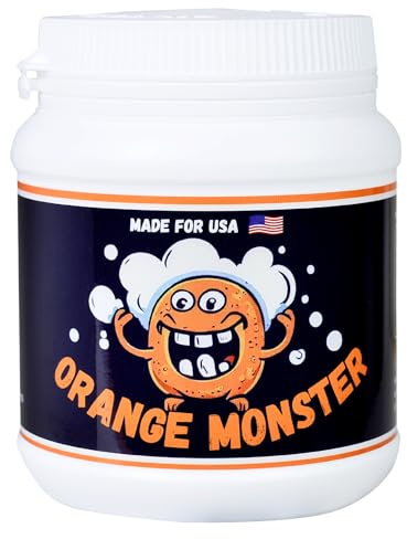 Orange Monster Simple Powder 2 Glass Cleaner, 1lb Jar, No Shaking, No Scrubbing, No Brush, Soak & Rinse, for Glass, Ceramic, Metal, Refresh Citrus Scent