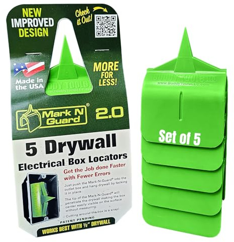 Buddy Tools Mark N Guard, Set of 5 - Drywall Outlet Marker for Finishing - Protects Wires During Sheetrock Installation - Drywall Tools for Electrical Outlet Marking - Electrical Box Locator