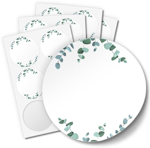 48 Aufkleber ZUM BESCHRIFTEN für Hochzeit Geburtstag Danke Taufe Etiketten rund 4cm, Eukalyptus grün