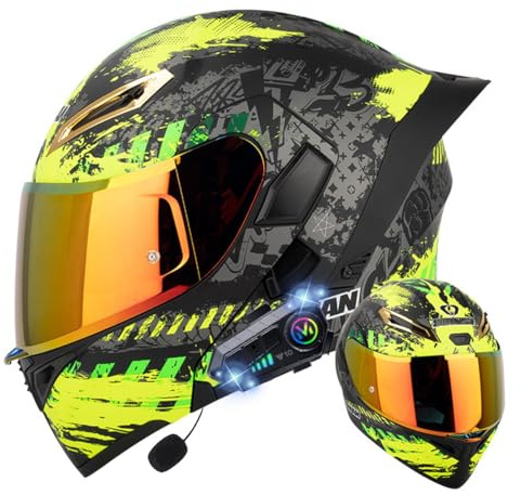RQTEUYE Klapphelm mit Bluetooth, Bluetooth Integralhelm Motorradhelm mit Doppelvisier, ECE Zertifiziert Hohe Qualität Helm, Verschiedene farbige Linsen, für Frauen Männer（22.4-25.2in）