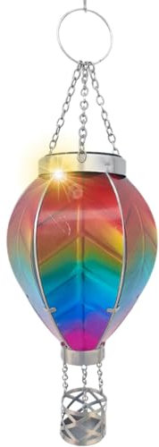 Hot Air Balloon Solar Garden Light, Waterproof Solar Hot Air Balloon Lantern, Garden Ornaments Outdoor Fantasy Solar Garden Lights, Hanging Hot Air Balloon Light with Flame Flickering for Garden Decor
