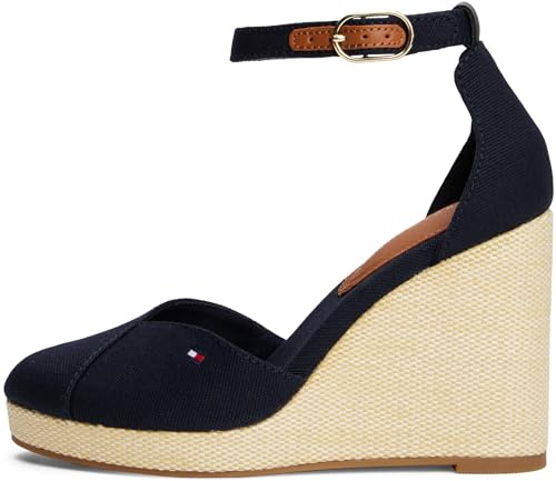 Tommy Hilfiger Damen Wedge Sandalen Flag Closed Toe mit Knöchelriemen, Blau (Space Blue), 38