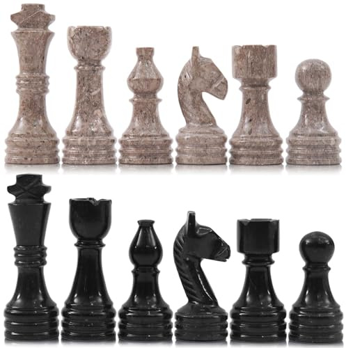 MARBLE RANGE Schachfiguren aus Marmor, 8,9 cm König, handgefertigt, Ozeanisch und Schwarz, 32 Schachfiguren für Brettspiele, geeignet für Reisespiele