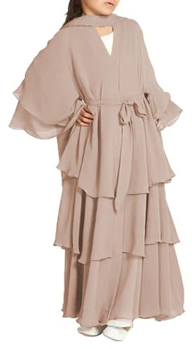Toddler Girl Dress Baby Muslim Dress for Chiffon Dress Cardigan Abaya Hijab Dress with Belt Dubai Elegant Dress Prayer Party Gift Birthday Dress Kids Halloween Clothes Outfit Cute A-08