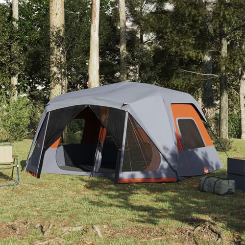 Homgoday Campingzelt 10 Personen Familienzelt Modern Gruppenzelt Festivalzelt Camping Zelt Gartenzelt Zelt für Camping Reise Trekking Garten Grau und Orange 443x437x229 cm