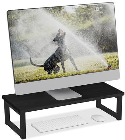Relaxdays monitorstativ, ergonomisk skärmhöjd för skrivbord, HBT: 15 x 55 x 23 cm, industriell design, svart