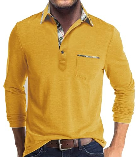 Comilaka Poloshirts Herren Langarm Kontrastfarbe Polo mit Tasche M-3XL | Getäfelt Kontrast,Polohemd,Golfshirt,Casual,Business,Herbst,Winter
