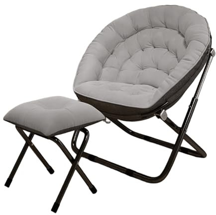 Loungesessel mit Hocker Beflockter Stoff Relaxsessel Einstellbarer Winkel Zusammenklappbar Fernsehsessel Kein Waschen und Pflegeleicht für Wohnzimmer, Schlafzimmer(Gray)