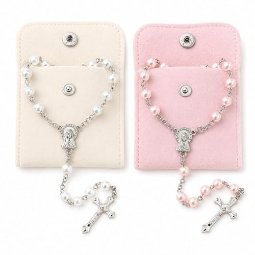 QMLING Lot de 2 chapelets catholiques avec croix et image de Marie, Rosary avec 2 sacs à boutons, chapelet chrétien pour prières et cadeaux