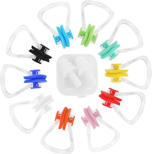 10 piezas de clips de natación nasales reutilizables para la nariz, pinzas nariz natacion, tapones impermeables, con 1 par de tapones para los oídos, para nadadores, principiantes, adultos