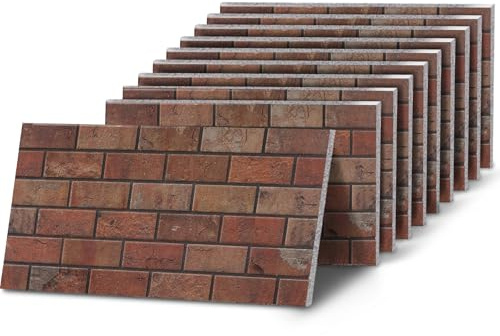 K&B Panels 3D Wall Panels, Classic Brick Effect Styrofoam Wall Panelling Kit, Lightweight, Easy to Install, Dual Insulation to Reduce Acoustic Noise, Indoor & Outdoor (Warm Red) (10 Panels)