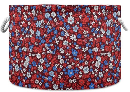 tplaotee Cesto portaoggetti multi-piccolo con fiori e farfalle, rosso e blu, pieghevole e impermeabile, con manico robusto, mini bidoni per armadio e biancheria da letto