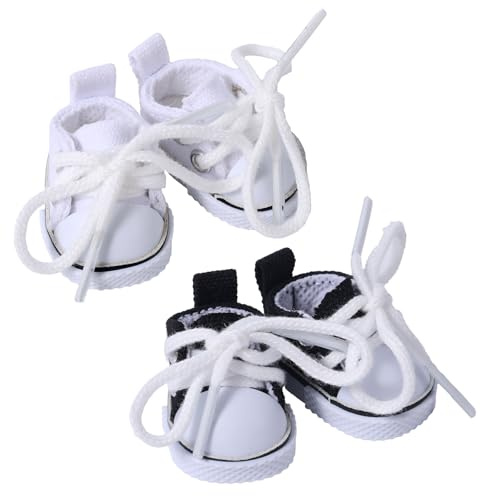 Lyreh 2 Paia Scarpe per Mini Bambole, Carine Scarpe Tela Mini Dita Ginnastica Tela Alta Qualità Divertenti Accessori per Vestiti Bambole Esporre (Nero, Bianco)