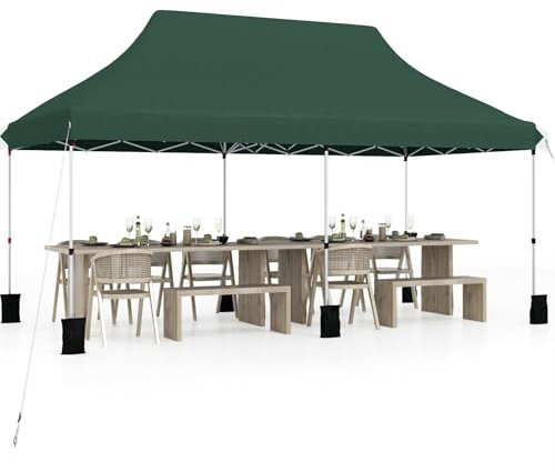 HOMASIS Carpa Plegable con Dosel Emergente, Protección UV 50+, Carpa Regulable en Altura, Pabellón de jardín con Bolsa de Transporte, Carpa Exterior Resistente para jardín, Boda, Fiesta, 3x6M (Verde)