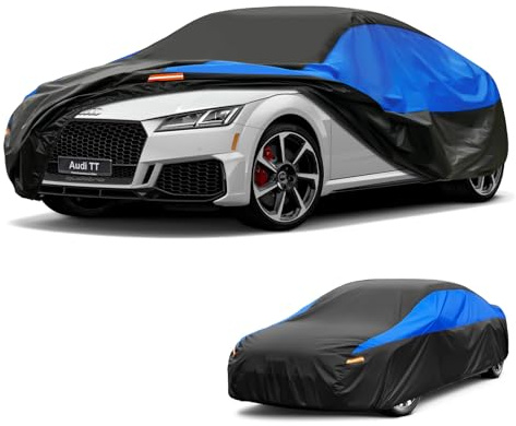 GUNHYI Autoabdeckung Wasserdicht Atmungsaktiv, Abdeckplane für Audi TT TTS TTRS Coupe Roadster, Auto Abdeckung Schwarz Blau Vollgarage Autoplane für Regen Sonne Staub Schutz.