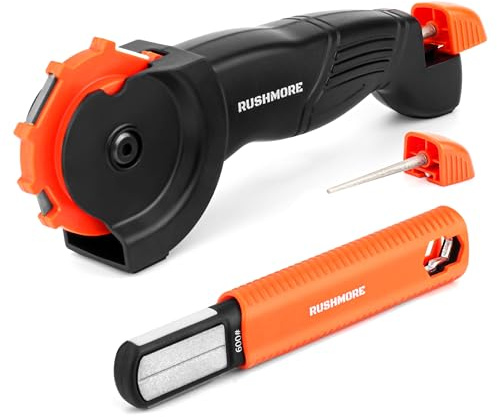 Rushmore Garden Tool Blade Sharpener – Carbide & Ceramic Sharpener for Pruners, Scissors, Axes, Hedge Shears & Lawn Mower Blades – Repairs, Hones & Maintains Sharp Edges