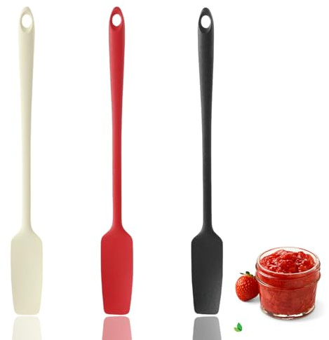 3 Stk Silikon Glasspatel,Schmaler Silikon Spatel,Hitzebeständiger Küchenschaber mit Lange Griff,Marmelade Spatel,AntihaftSchaber,Teigschaber Rühren,Silikonspachtel zum Abschaben Saucen Kochen Backen