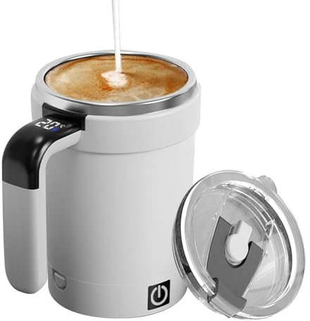 Moxeupon Taza Automezcladora - Taza Térmica Automática con Agitación Magnética para Café,Taza Eléctrica Recargable con Pantalla de Temperatura para Bebidas Calientes, Leche, Té, Chocolate y Picnic