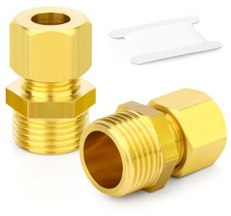 TAILONZ PNEUMATIC 2 Piezas Racor de Compresión de Latón, Adaptador Recto Roscado Macho de 10mm OD x 1/4 BSP, Conector de Tubo para Tuberías de Cobre, Plástico y Aluminio