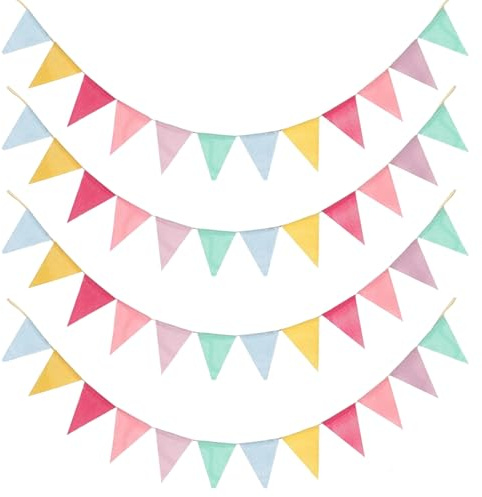 Guirlande de fanions Multicolore avec 48 Drapeaux triangulaires, Réutilisable Banderole Fanion Guirlande, pour Bannière Anniversaire, Mariage, Fête, Extérieur Jardin