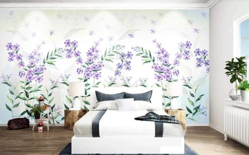 XLMING Plantes Minimalistes Feuilles Vertes Fleurs Violettes 3D Papier Peint Luxe Décoration Manger Adulte Intérieure Salon Canapé Chambre Fond TV Mur-430cm×300cm
