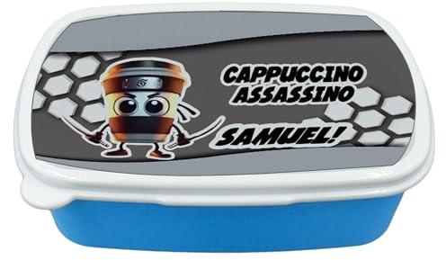 D&Vlab Contenitore Porta Pranzo merenda Bimbi Personalizzabile con NOME BRAINROT CAPPUCCINO ASSASSINO Adatto per Il Tuo Bimbo Quando va a Scuola elementare, infanzia, media