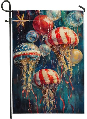 Drapeaux De Jardin Méduse Rouge Blanc Bleu Art Drapeau De Bienvenue Imprimé Bannière, Pour Jardin, D'Intérieur, Balcon, 30x45cm