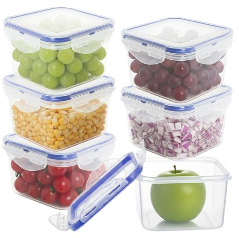 6 Pack Food Storage Containers with Lids, 430ml Leak-Proof Food Containers | Square Plastic Food Containers, Reusable Fruit Pots with Lids for Yoghurt, Fruit, & Snacks