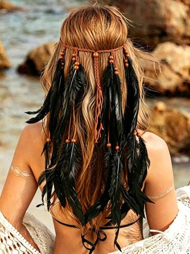 Fashband Indisches Feder-Stirnband, Boho-Quaste, Hippie-Tribal-Kopfbedeckung, Festival-Haarschmuck für Frauen