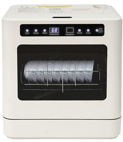 Mini lave-vaisselle de table, 800 W, avec lumière UV et séchage à air chaud, 4 programmes ECO/Strong/Rapid/Fruit, capacité de 6 à 8 assiettes, 52 dB, pour appartement, camping-car, bateau