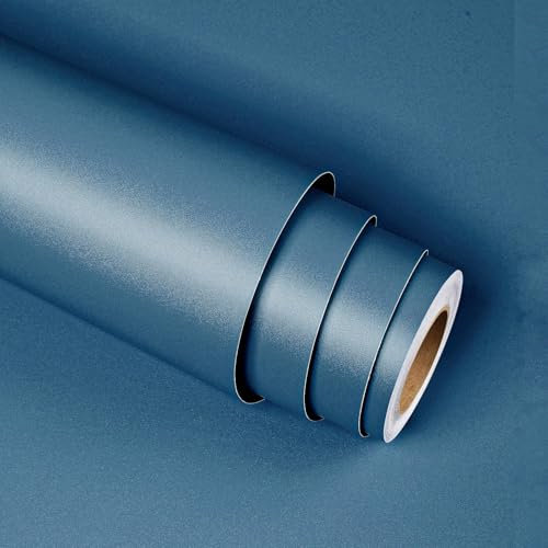 Stickyart Papier Peint Adhesif Mural Bleu 30cmX400cm Adhesif pour Meuble Bleu Revêtement Murale Papier Peint Autocollant Imperméable Decoration Cuisine Film Vinyle Autocollant pour Salle de Bains
