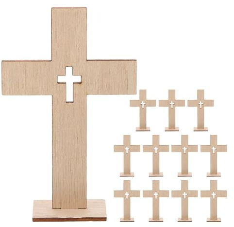 ABOOFAN 18 Cruces de Madera Pequeñas sin Pintar Base para Manualidades Decoraciones de Bautizo y Centros de Mesa Cristianos Piezas de Cruz para Bricolaje y Decoración Religiosa