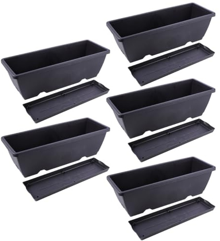VALICLUD Lot de 5 Sets de Bacs à Fleurs Rectangulaires en Plastique Noir Petits Pots de Jardin pour Plantation de Légumes et Plantes D’Intérieur avec Plateaux de Récupération pour Balcon