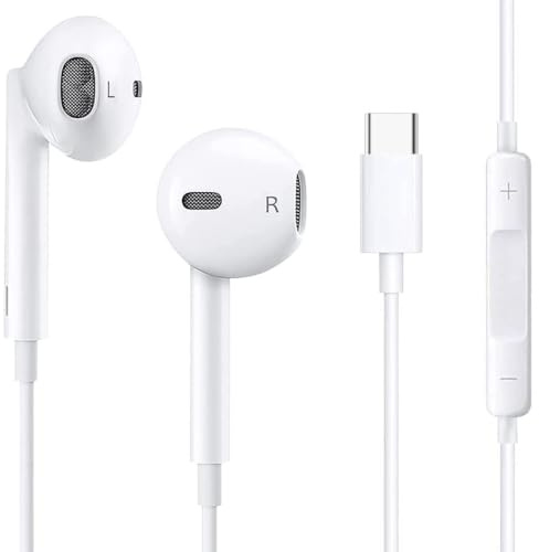 USB C Kopfhörer für iPhone 17/16/16e/15 Pro Max/Plus iPad Pro In-Ear Kopfhörer mit Kabel Type C, Mikrofon, Lautstärkeregler für Samsung S23 S22 S21 S20 A53 A54 A34 Google Pixel