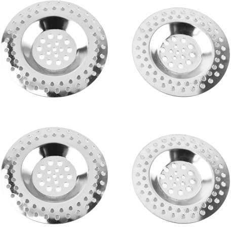 4 Pcs Stainless Steel Sink Drainer Plugs,2 Size Protector Shower Drain Cover,Shower Drain Protector,Bath Plugs,Plug Hole Hair Catcher,Sink Sieve Strainer Metal for Bathroom,Kitchen(7cm,7.5cm)