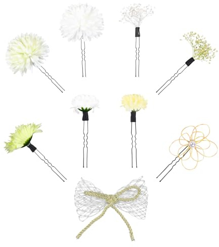 DECORNIJIA Ensemble 9 Pièces Coiffe Kimono Fleurs Préservées Vertes, Accessoires pour Cheveux Féminins, Décoration Capillaire Japonaise, Ornement Floral pour Fête et Mariage, Style