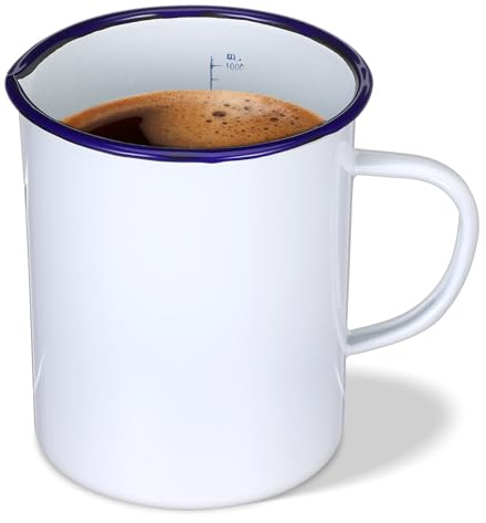 Lurrose Tazza Smaltata Vintage 1000ml Bianco per Caffè e Tè | Facile da Pulire, Base Piatta e Struttura Robusta, Aspetto Decorativo per Uso Quotidiano