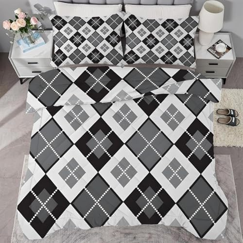 Generico Piumino Singolo Motivo A Quadri Trapunte Forma A Diamante Piumone Imbottito Resistente Lavabile, Super Morbida Trapunta, piumini 160x245 cm in Microfibra Reversibile e 2 Federa 50x80 cm Q285