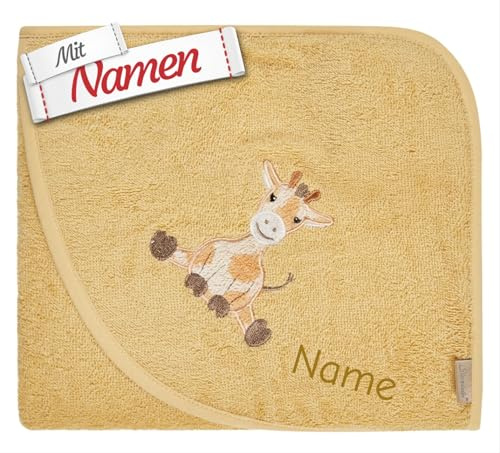 Sterntaler Kapuzenhandtuch personalisiert Giraffe Kaya, mit Namen Bestickt - Babybadetuch 80x80 cm aus 100% Baumwolle, Kapuze, Geschenk zur Geburt und Taufe