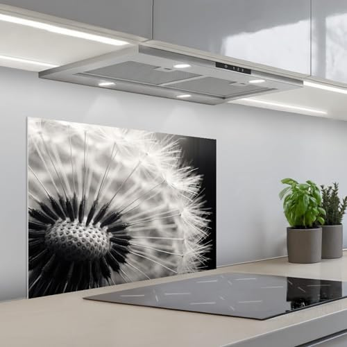 KitchenYeah© Spritzschutz Küchenrückwand Selbstklebend Küche Rückwand | 70x50 cm - Küchenwand Wand Küchenfront Verkleidung Küchenspritzschutz Pusteblume - Schwarz - Weiß