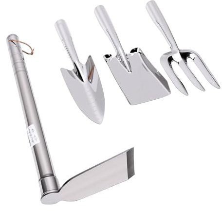 Alomejor Set di Attrezzi da Giardino in Acciaio Inossidabile 4 Pezzi Zappa e Pala Leggere a Mano per Diserbo, Semina e Scavo, Resistenti e Portatili